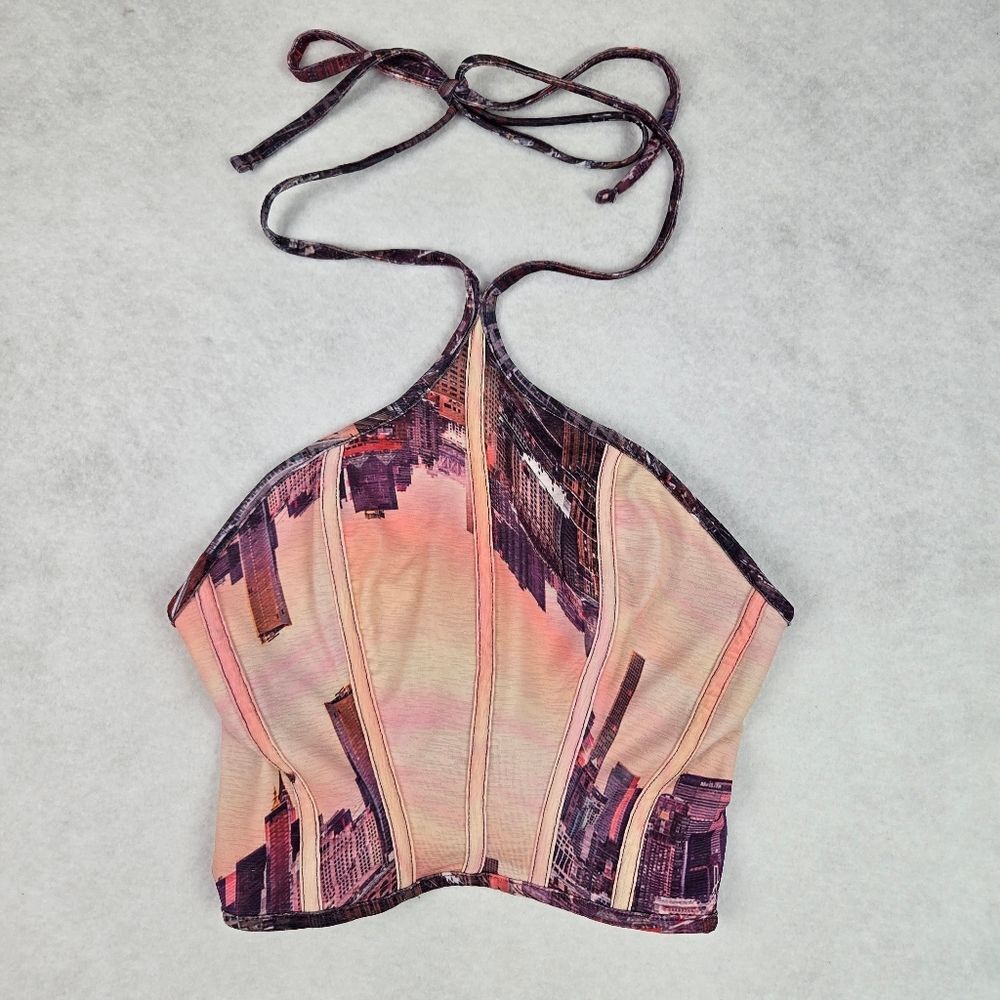Urban Outfitters Halter Crop Top in Cityscape Print